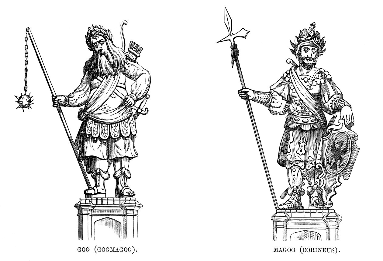 Statuen von Gog und Magog Corineus, 1886 von Unbekannt