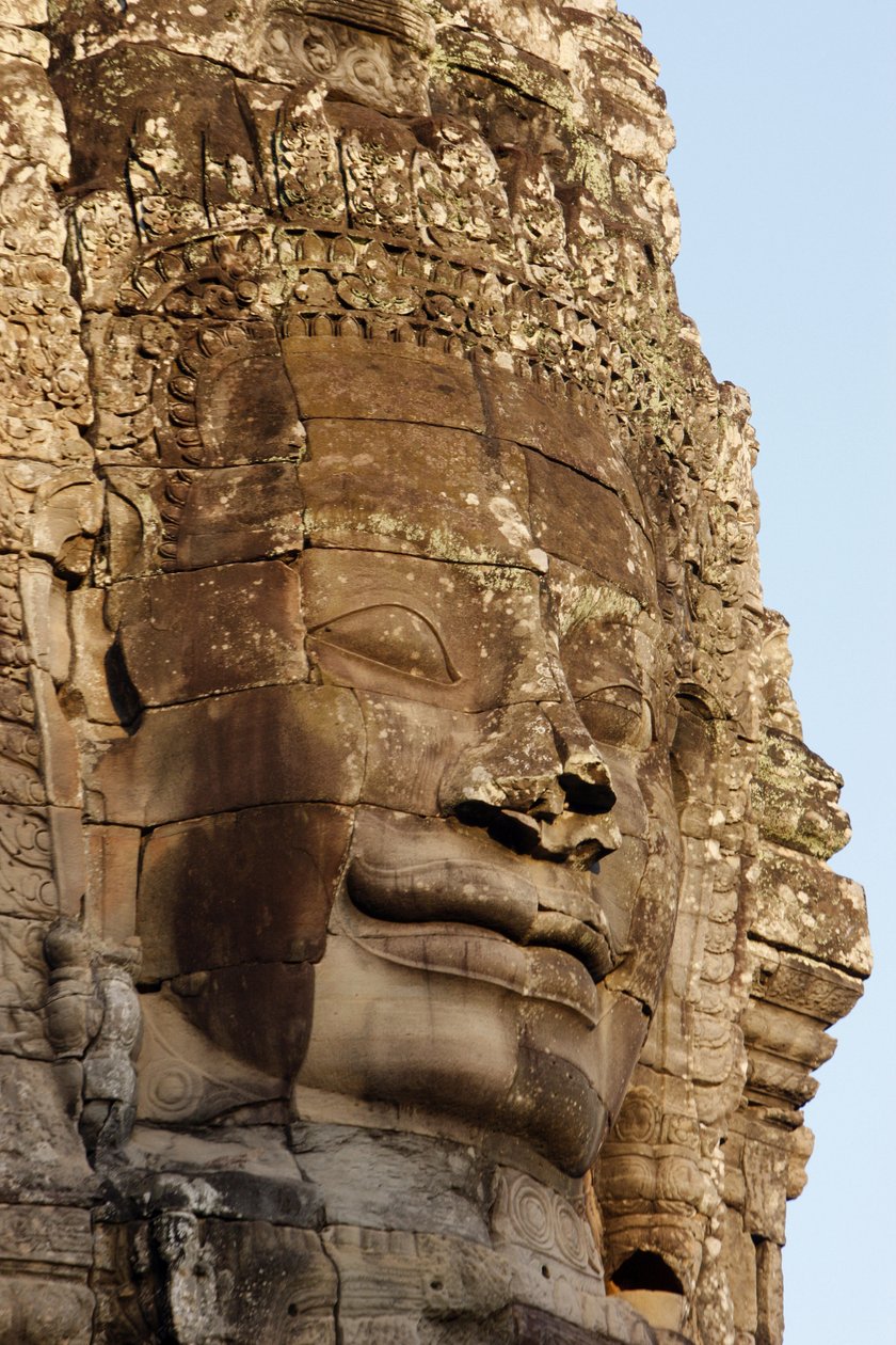 Steingesichter auf Türmen im Bayon-Tempel in Angkor Thom, die möglicherweise Jayavarman VII als Bodhisattva darstellen, Siem Reap, Kambodscha von Unbekannt