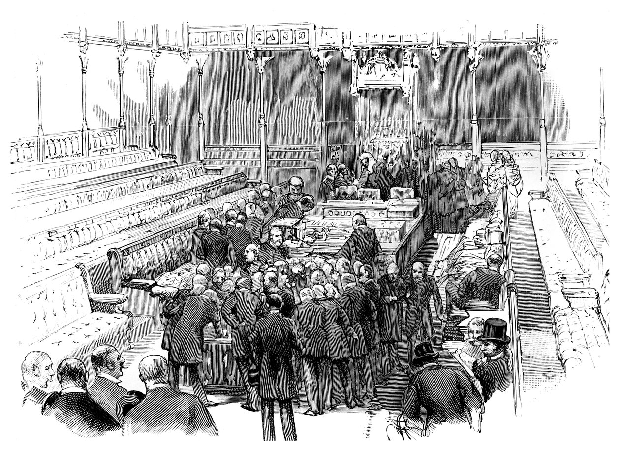 Vereidigung der Mitglieder im House of Commons, Westminster, London, ca. 1905 von Unbekannt