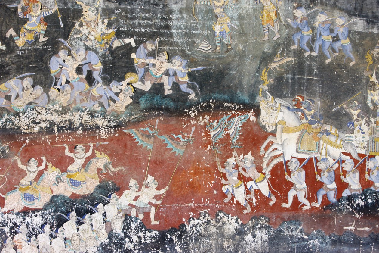 Silberpagode. Dieses Wandgemälde zeigt Szenen aus dem Reamker, der kambodschanischen Version des klassischen hinduistischen Gedichts Ramayana von Unbekannt