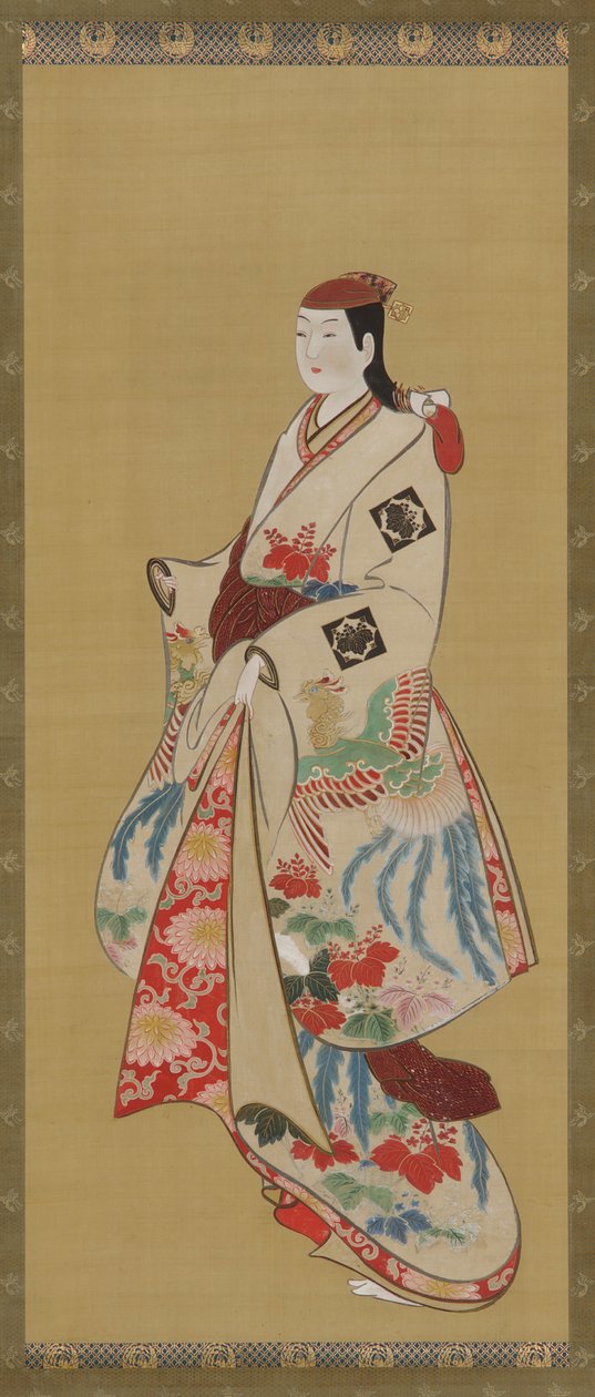 Großes Mädchen, Kleid mit Ho-o-Vogel und Kiri-Blumen, Edo-Periode, 1615-1868 von Unbekannt
