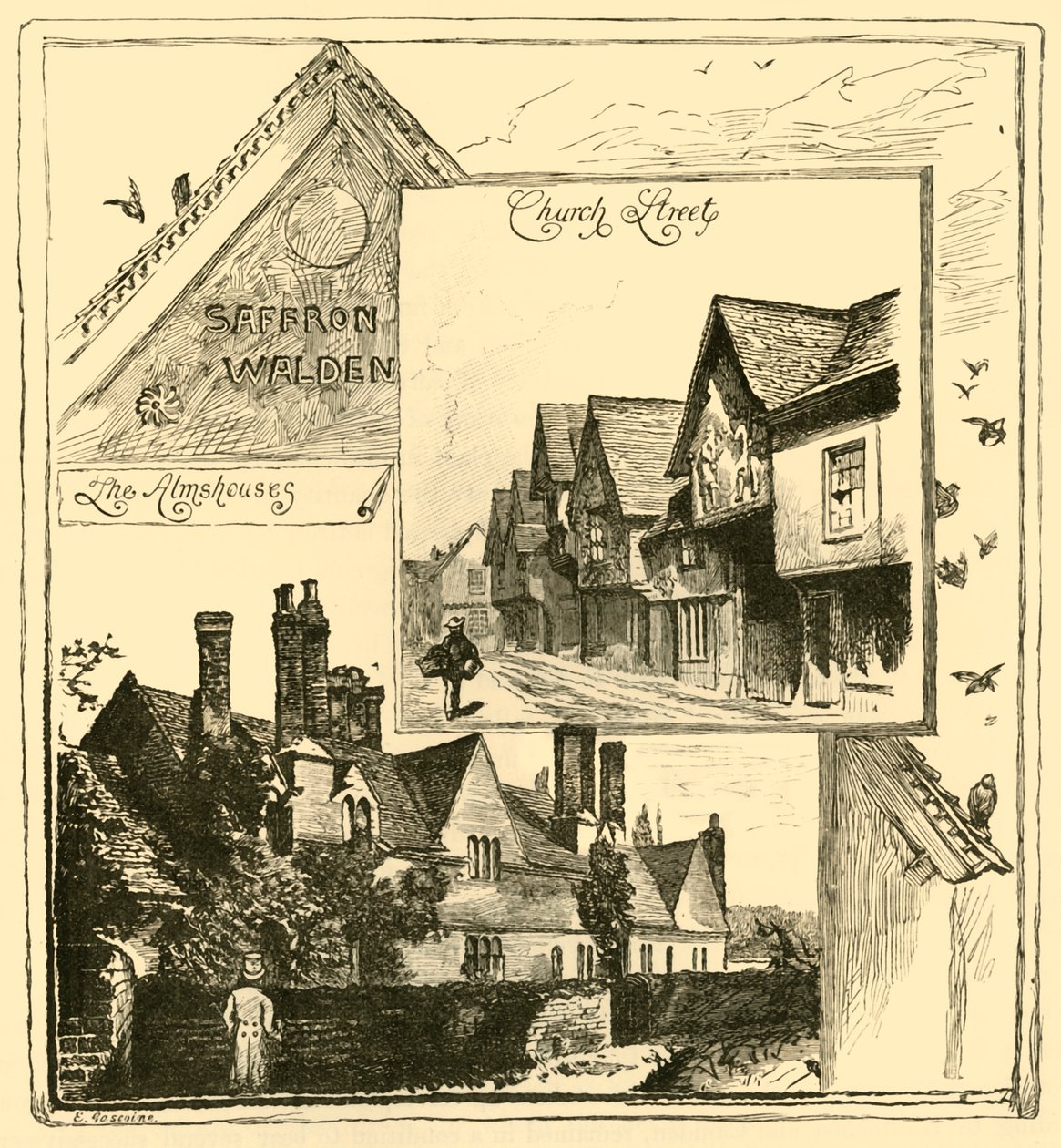 Die Armenhäuser, Audley End, und Church Street, Saffron Walden, 1898 von Unbekannt