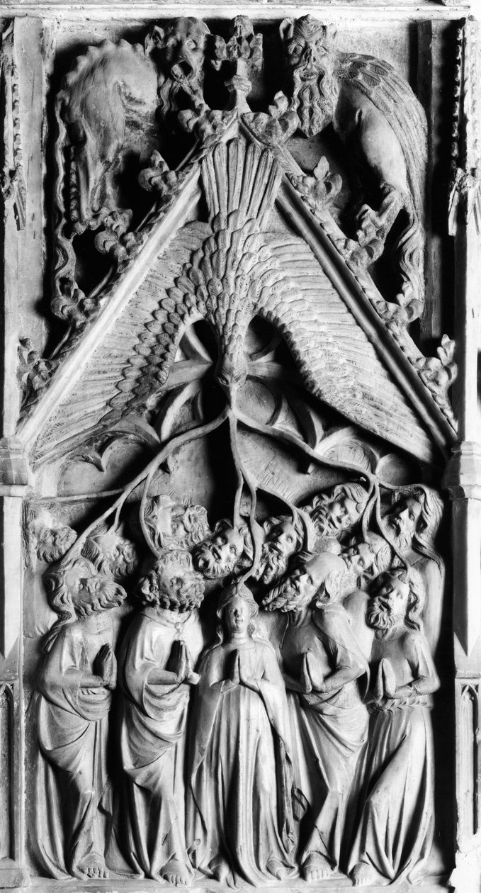 Der Altaraufsatz des Lebens der Jungfrau (Detail). Flachrelief von Jaume Cascalls (? -1378) 14. Jahrhundert Kirche Unserer Lieben Frau von Corneilla de Conflent (Ostpyrenäen) von Unbekannt