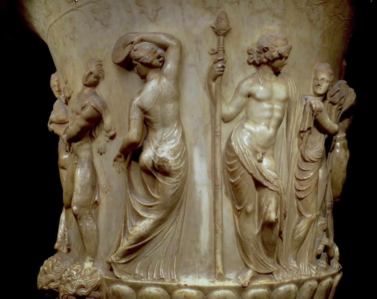 Der Borghese-Krater oder die Vase, Detail des Reliefs, das Dionysos und seine Mänaden darstellt, griechisch, Neo-Attisch, spätes 2. Jahrhundert v. Chr. von Unbekannt