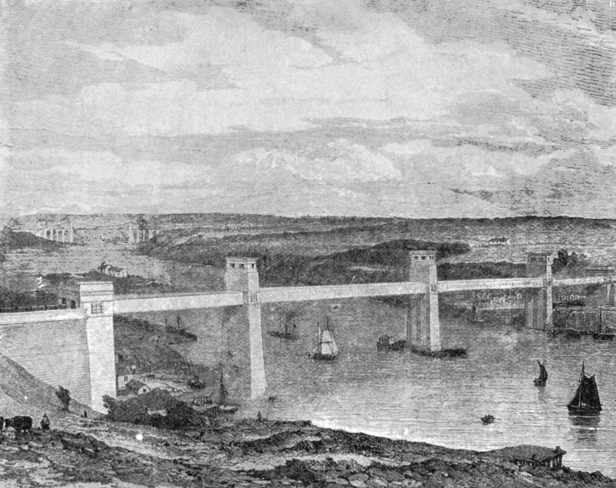 Die Britannia-Röhrenbrücke über die Menaistraße, 1850 von Unbekannt