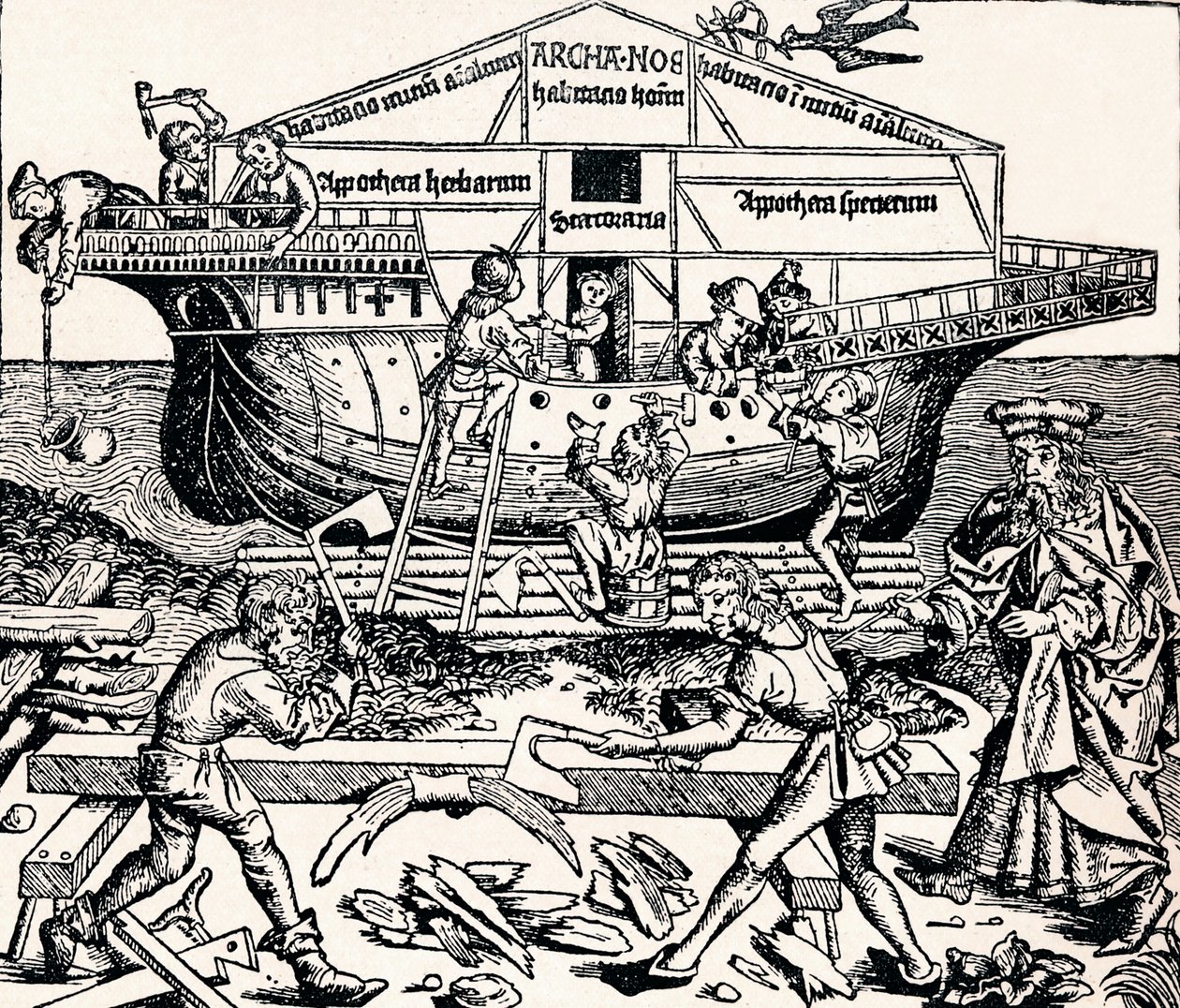 Der Bau der Arche unter der Aufsicht von Noah, 1493, 1903 von Unbekannt