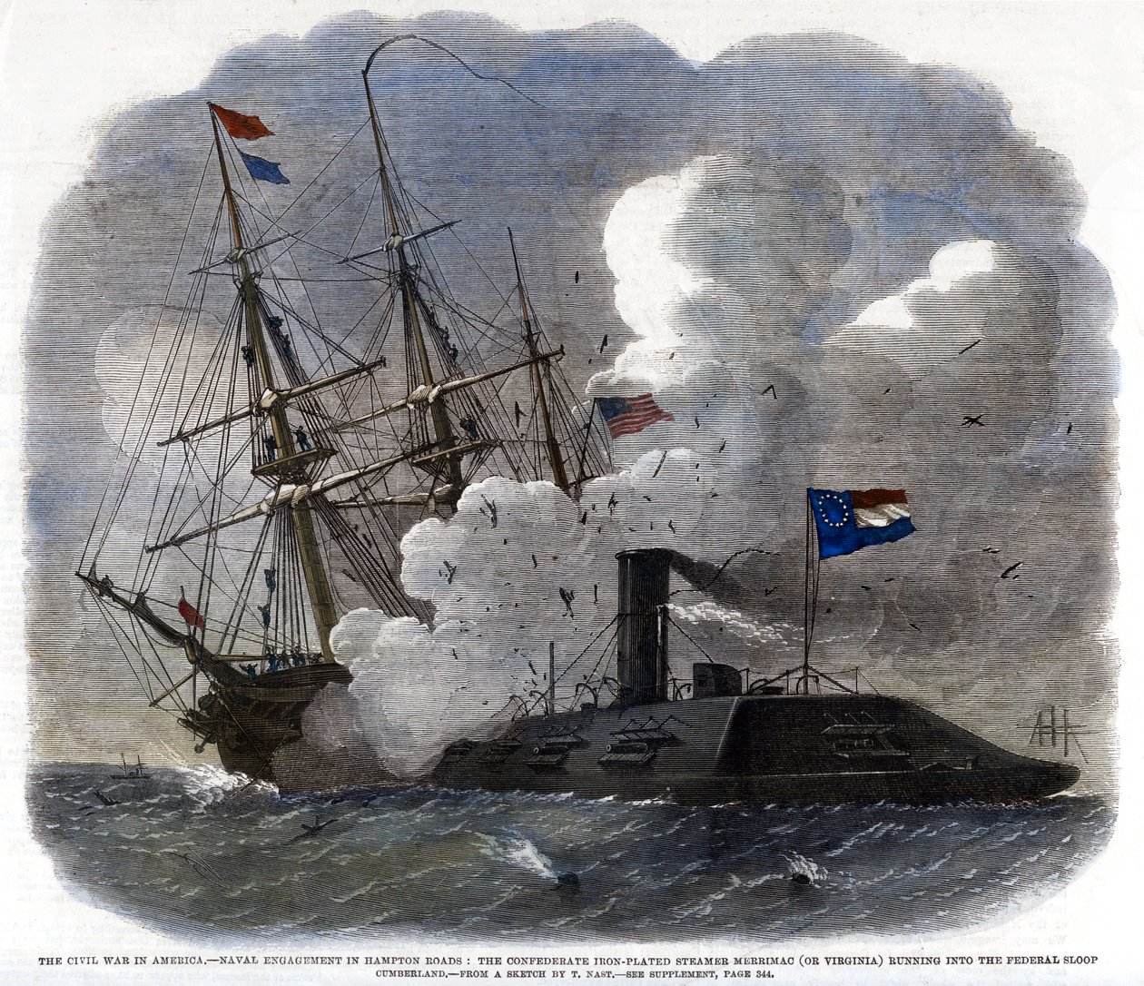 Der Bürgerkrieg in Amerika - Seeschlacht in Hampton Roads, 1862 von Unbekannt