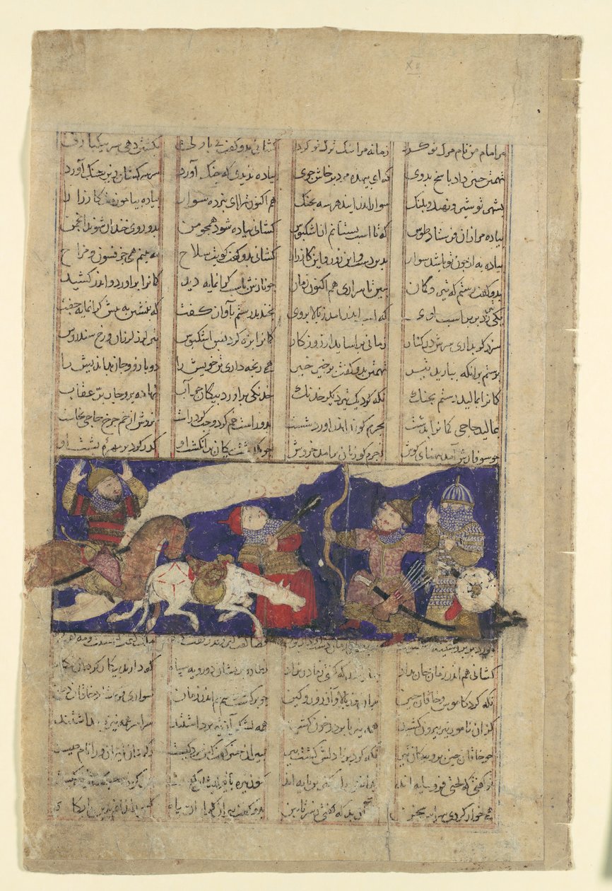 Der Kampf von Rustam und Ashkabus, Folio aus einem Shahnama Buch der Könige von Unbekannt