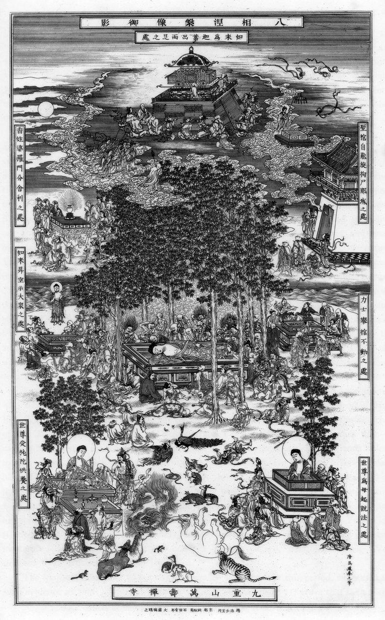 Die acht Ereignisse des Nirvana von Sakyamuni, 18. Jahrhundert, 1886 von Unbekannt