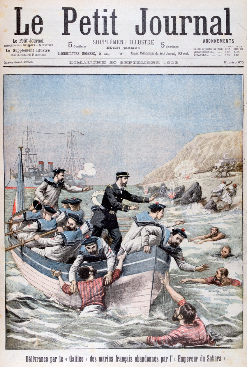 Der französische Kreuzer der Linois-Klasse Galiläa rettet französische Seeleute, 1903 von Unbekannt