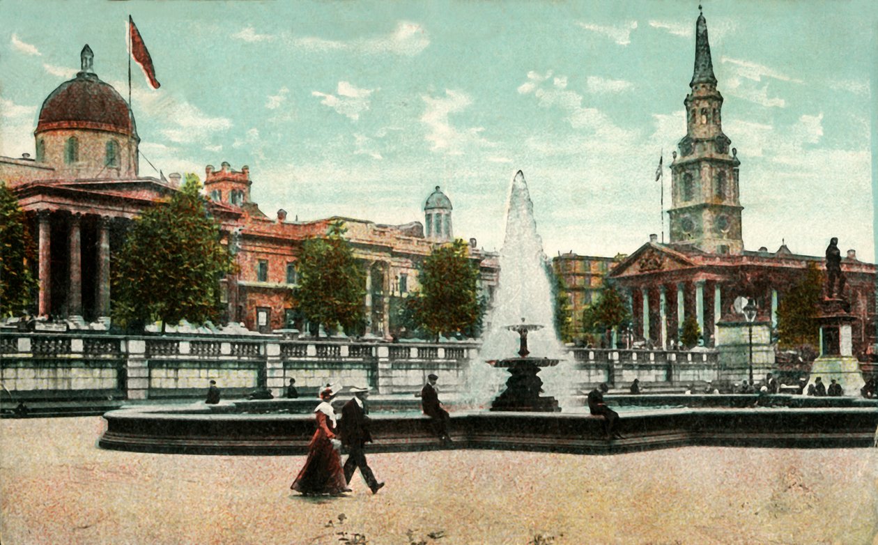 Die Nationalgalerie, St. Martin in the Fields und Brunnen am Trafalgar Square, London, ca. 1910 von Unbekannt
