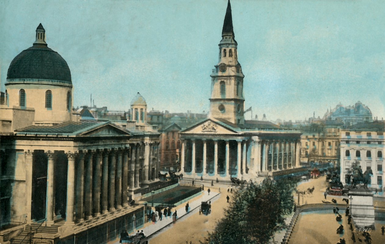 Die National Gallery und St. Martin in the Fields, Trafalgar Square, London, ca. 1910 von Unbekannt