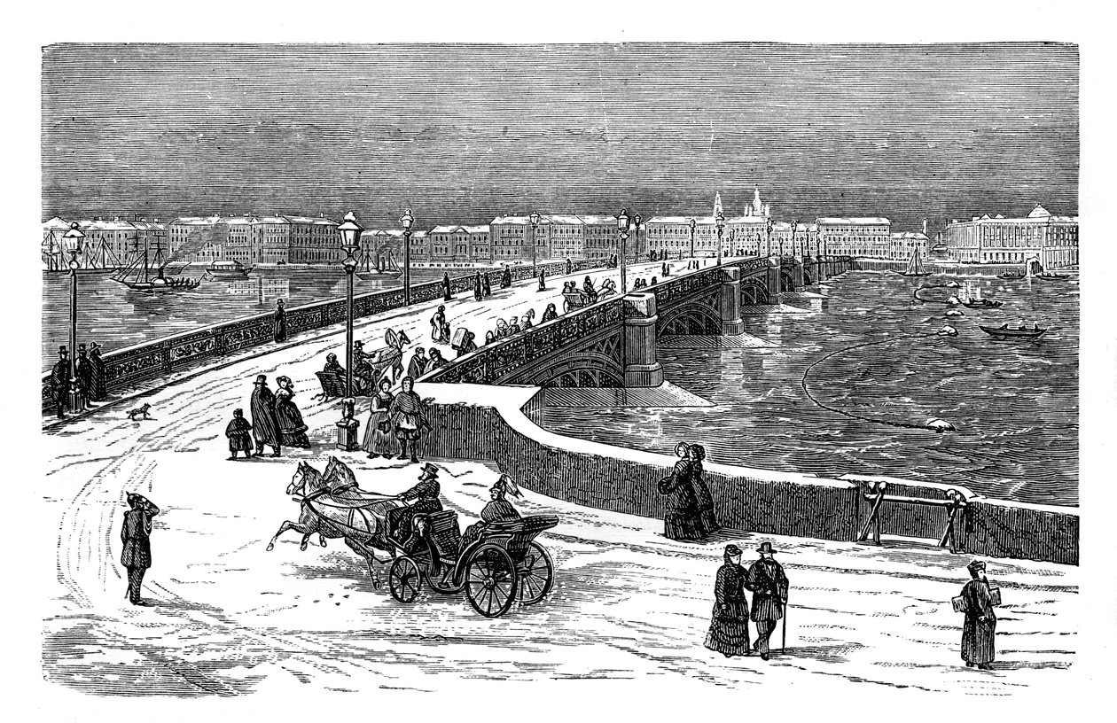 Die Nikolai-Brücke über den Fluss Newa, St. Petersburg, Russland, um 1888 von Unbekannt