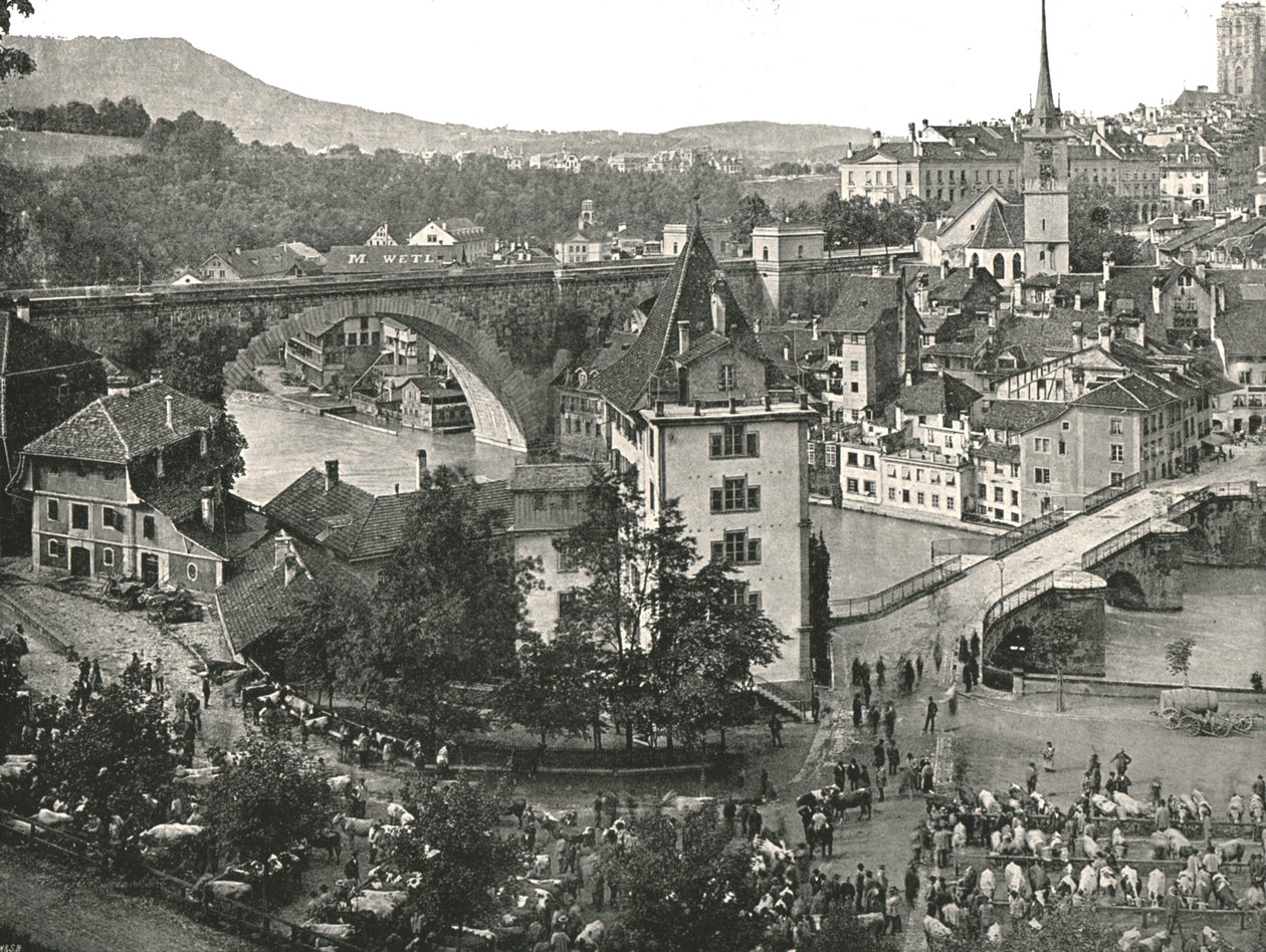 Die Nydeggbrücke und Viehmarkt, Bern, Schweiz, 1895 von Unbekannt