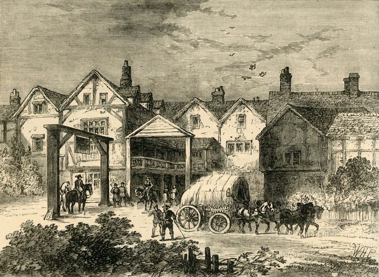 Das alte Tabard Inn, im siebzehnten Jahrhundert, um 1878 von Unbekannt