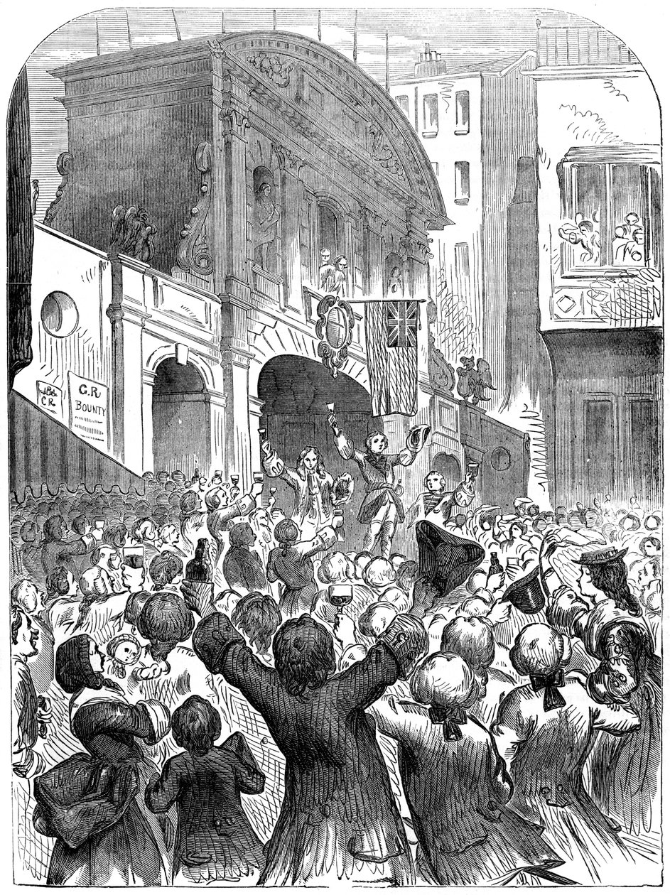 Der Prinz von Wales trinkt auf den Erfolg des Krieges am Temple Bar, London, 18. Jahrhundert, 19. Jahrhundert von Unbekannt