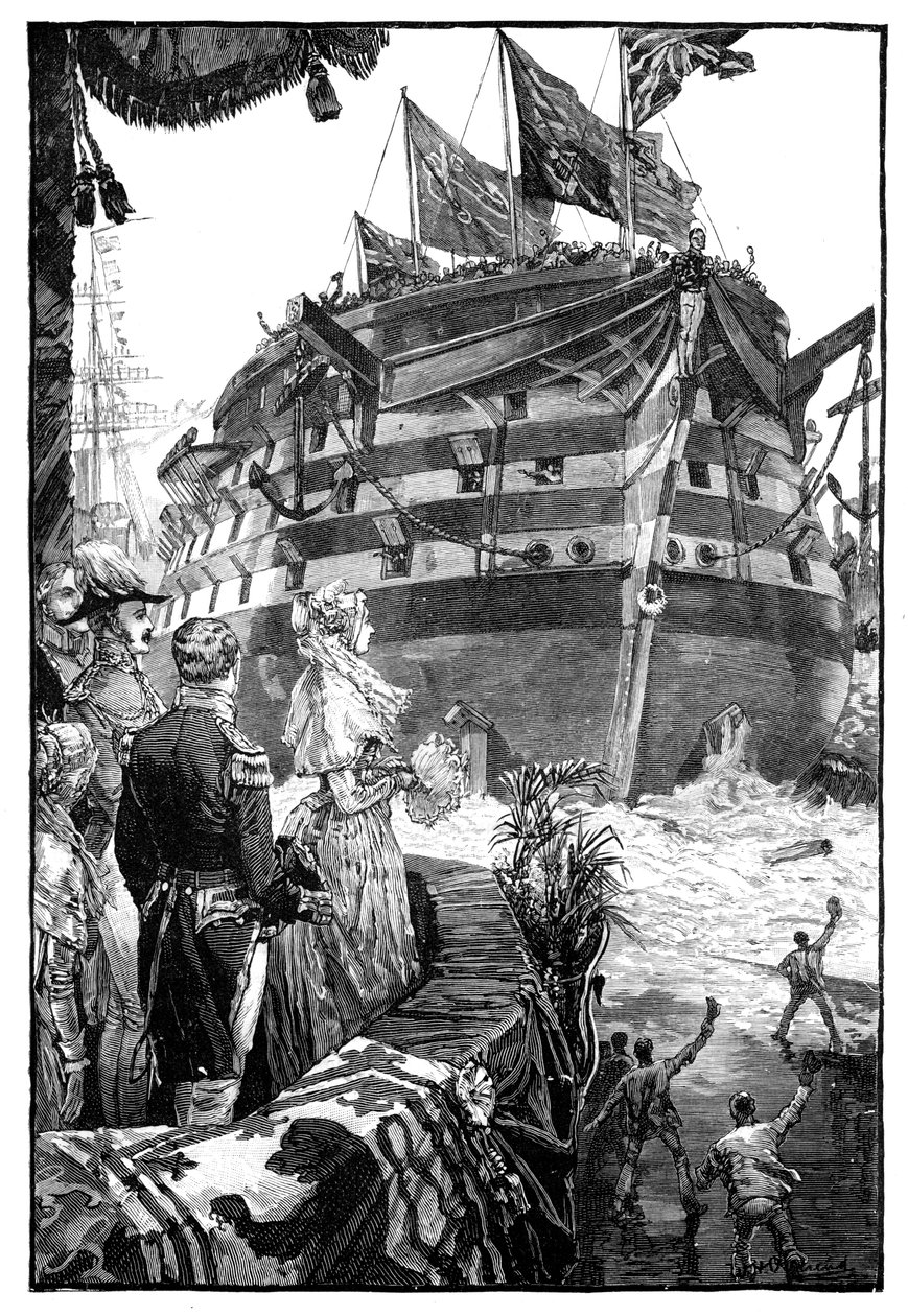 Die Königin beim Stapellauf der Trafalgar, 1841, 1900 von Unbekannt