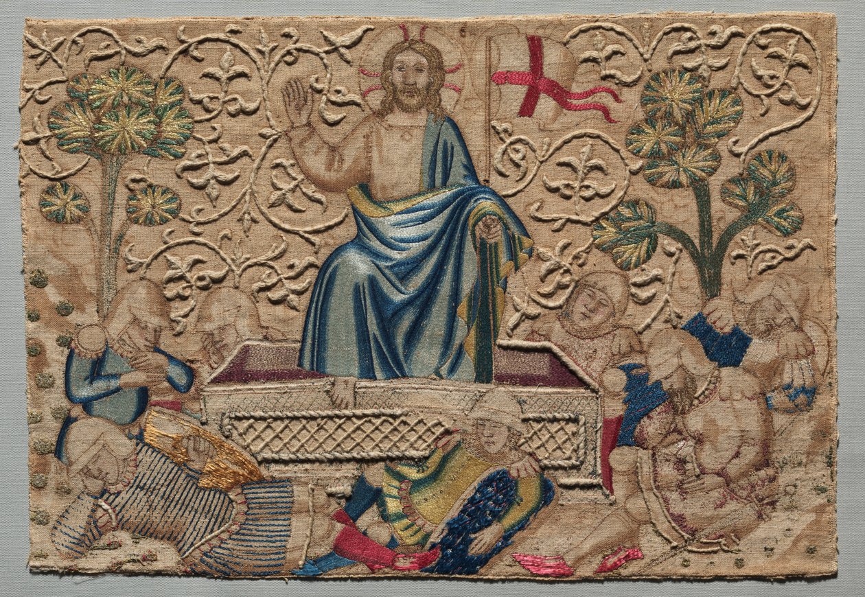 Die Auferstehung (Detail) von einem bestickten Altarfrontal, 1375-1400 von Unbekannt