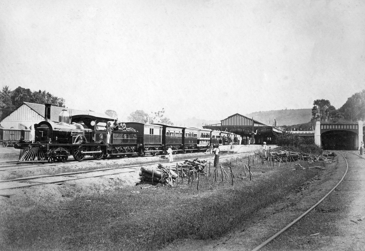 Der königliche Zug verlässt den Bahnhof von Kandy, Sri Lanka, ca. 1910er von Unbekannt