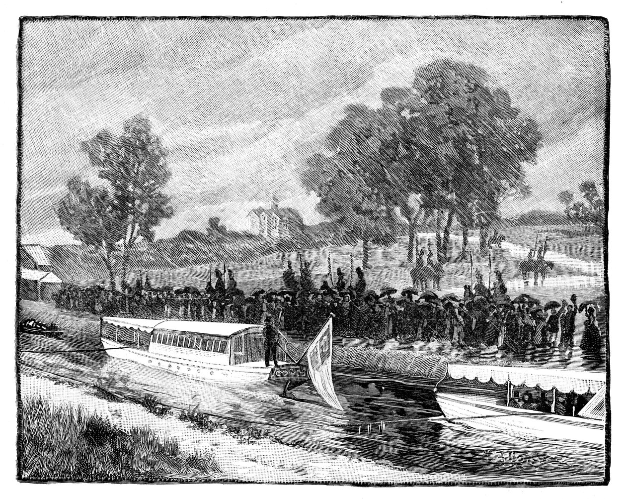Der königliche Besuch in Worsley Hall, die Staatsbarke auf dem Bridgwater-Kanal, 1851, 1888 von Unbekannt