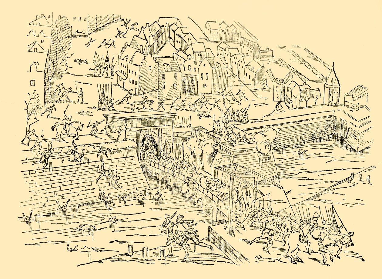 Die Spanier erobern Antwerpen in ihrem langen Kampf mit den Niederländern, 1576, um 1930 von Unbekannt