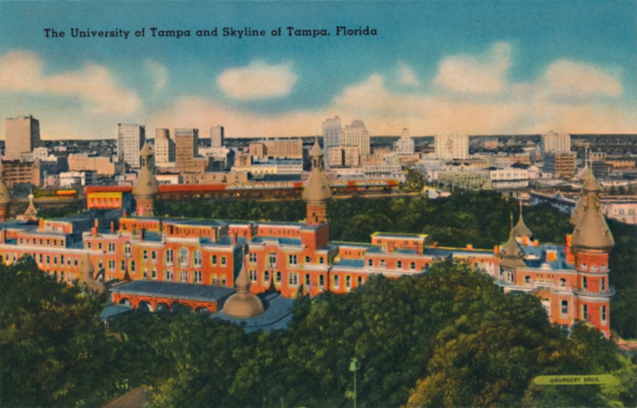 Die Universität von Tampa und Skyline von Tampa, Florida, um 1940er Jahre von Unbekannt