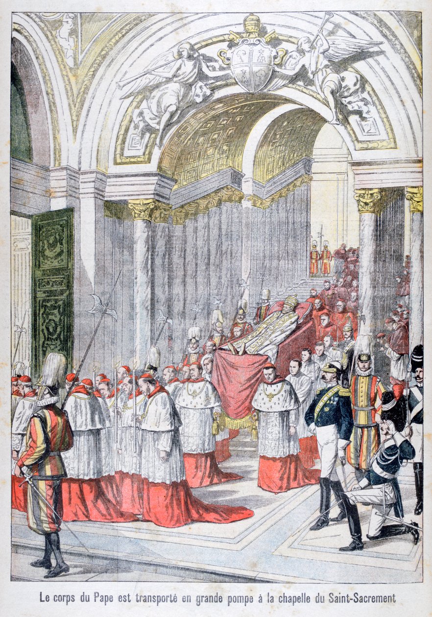 Der Leichnam von Papst Leo XIII. wird in die Kapelle des Heiligen Sakraments transportiert, Vatikan, 1903 von Unbekannt