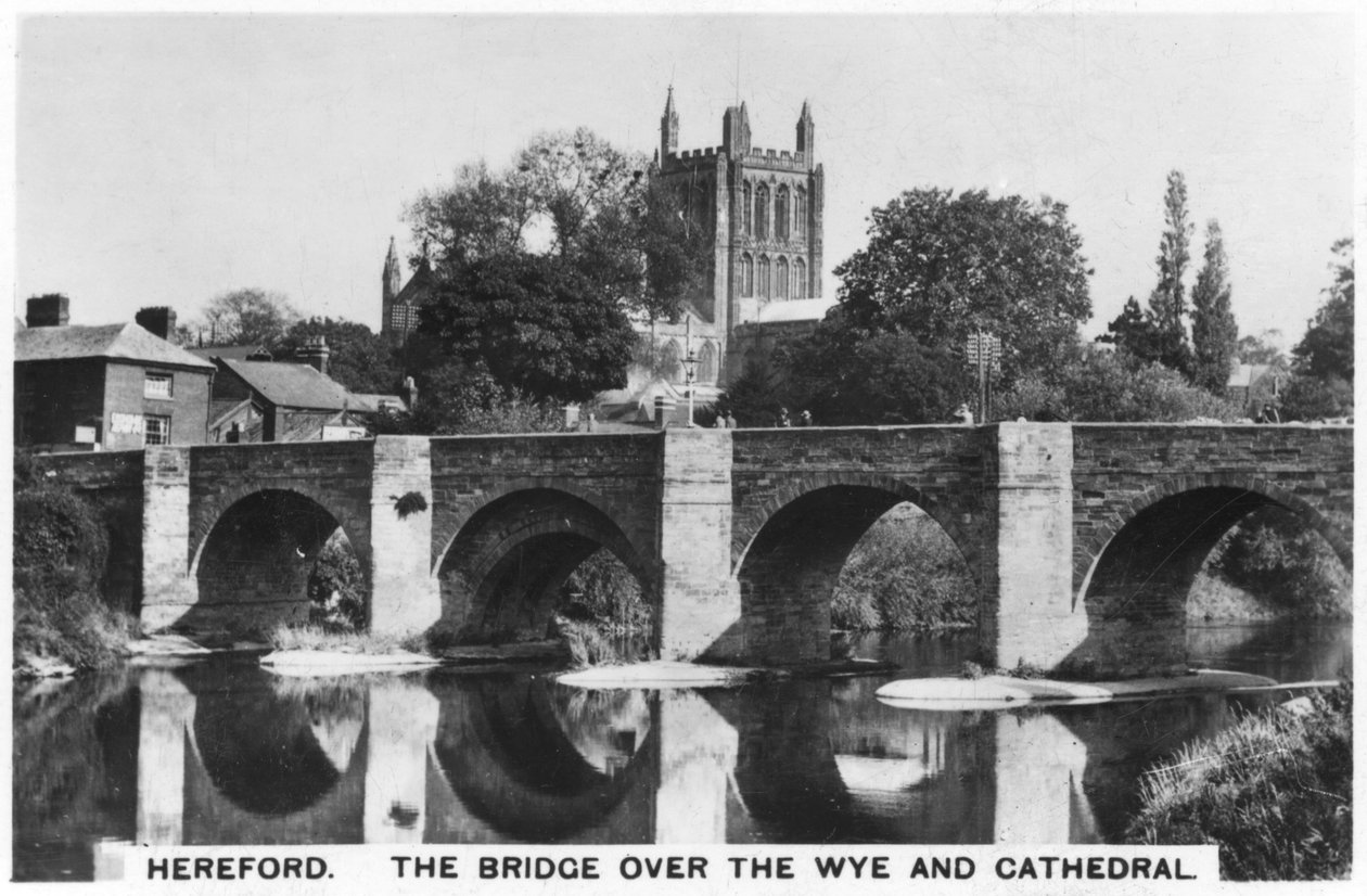 Die Brücke über den Wye und die Kathedrale, Hereford, 1936 von Unbekannt