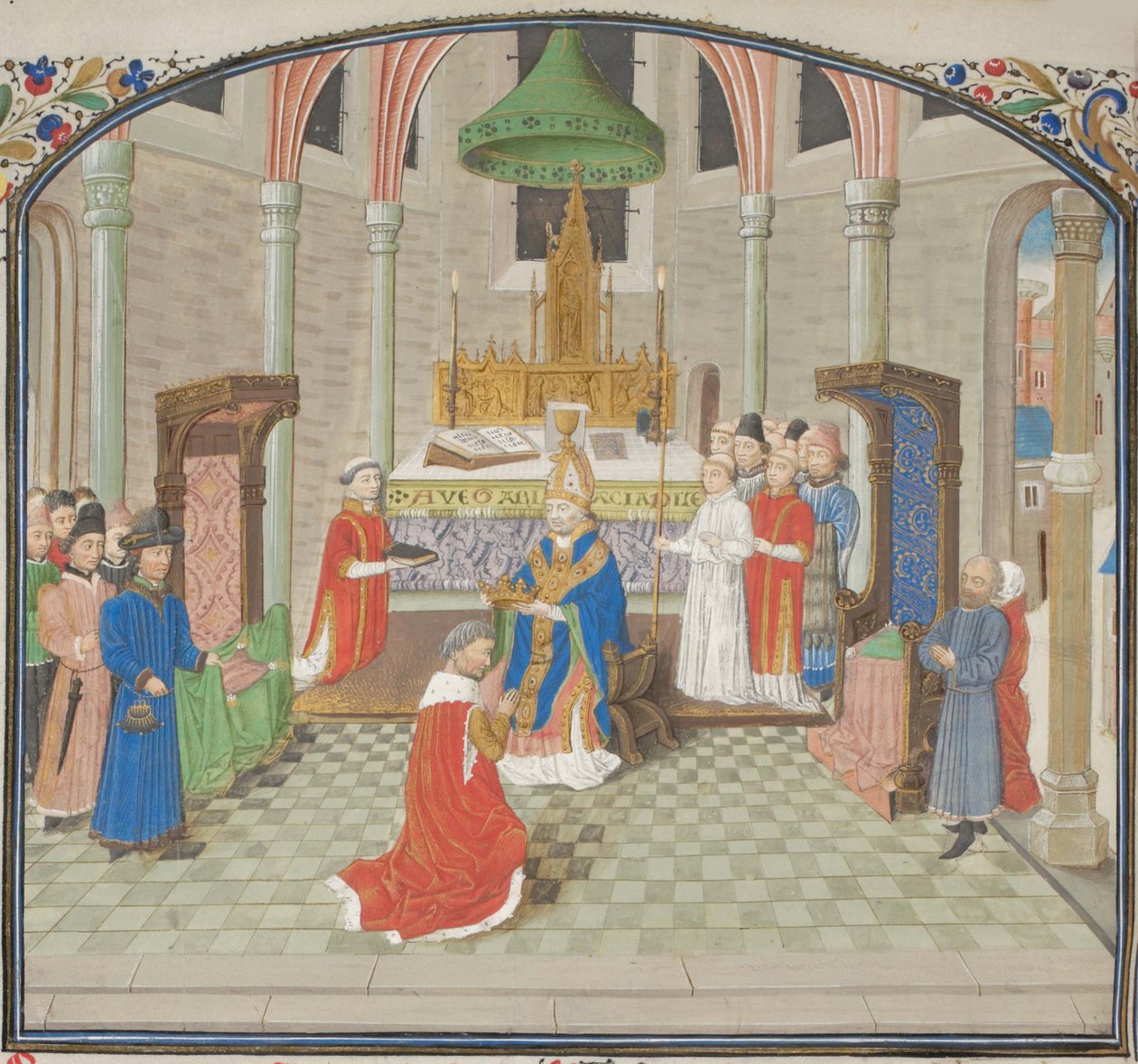 Die Krönung von Balduin I. am Weihnachtstag 1100. Miniatur aus der Historia von Wilhelm von Tyrus, 1460er Jahre von Unbekannt