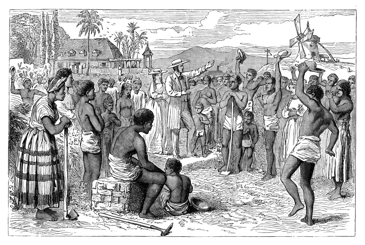 Die Emanzipation der Sklaven auf einer westindischen Plantage, frühes 19. Jahrhundert um 1895 von Unbekannt