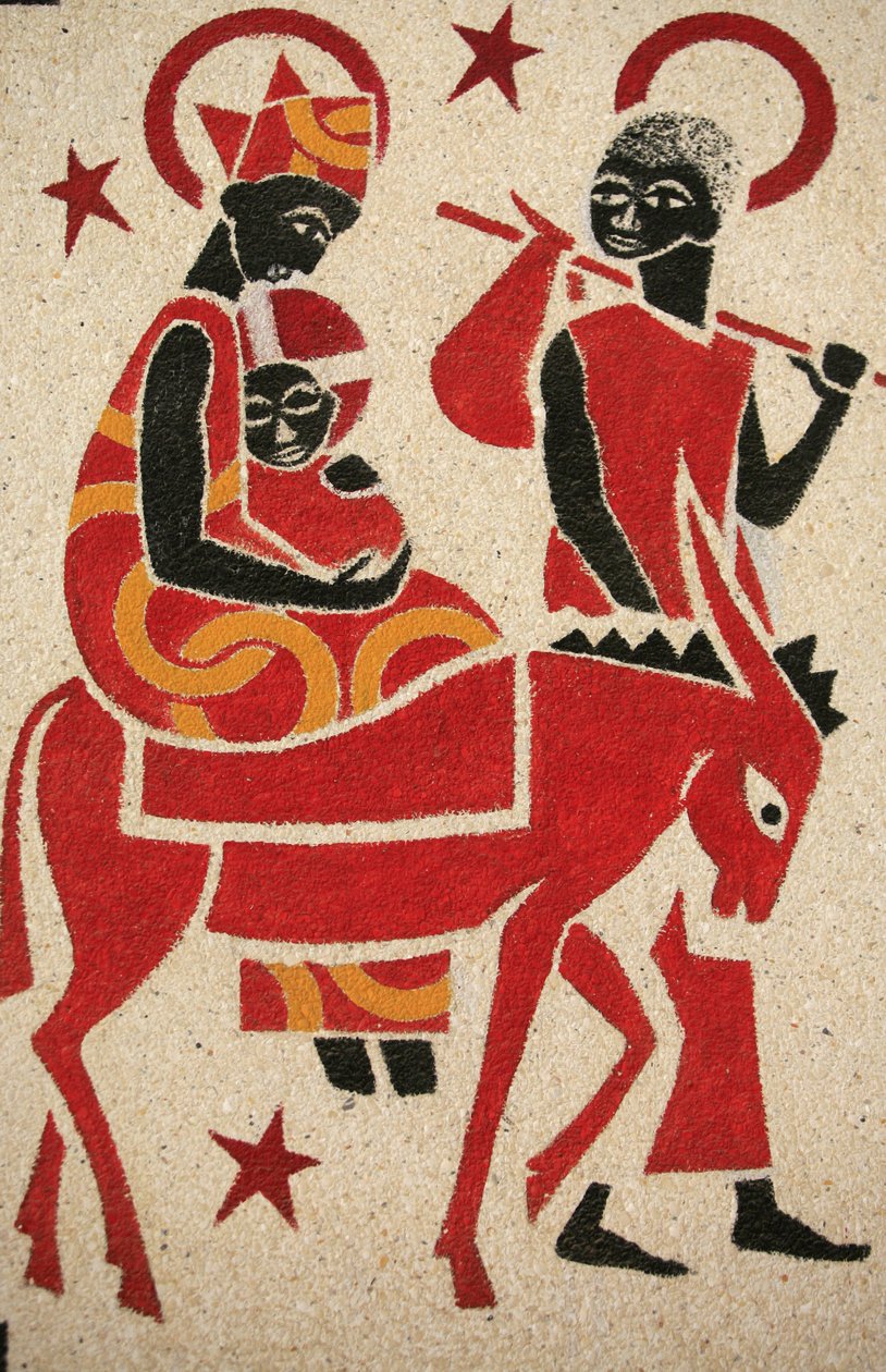 Die Flucht nach Ägypten, Fresko in der Abteikirche Keur Moussa, entworfen und gemalt 1963 von Dom Georges Saget, Keur Moussa, Senegal von Unbekannt