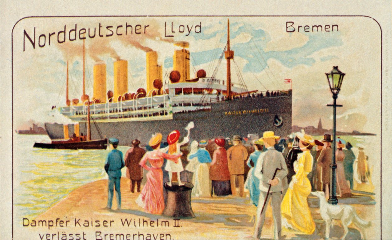 Der Riese SS Kaiser Wilhelm II verlässt den Kai in Bremerhaven, Deutschland von Unbekannt