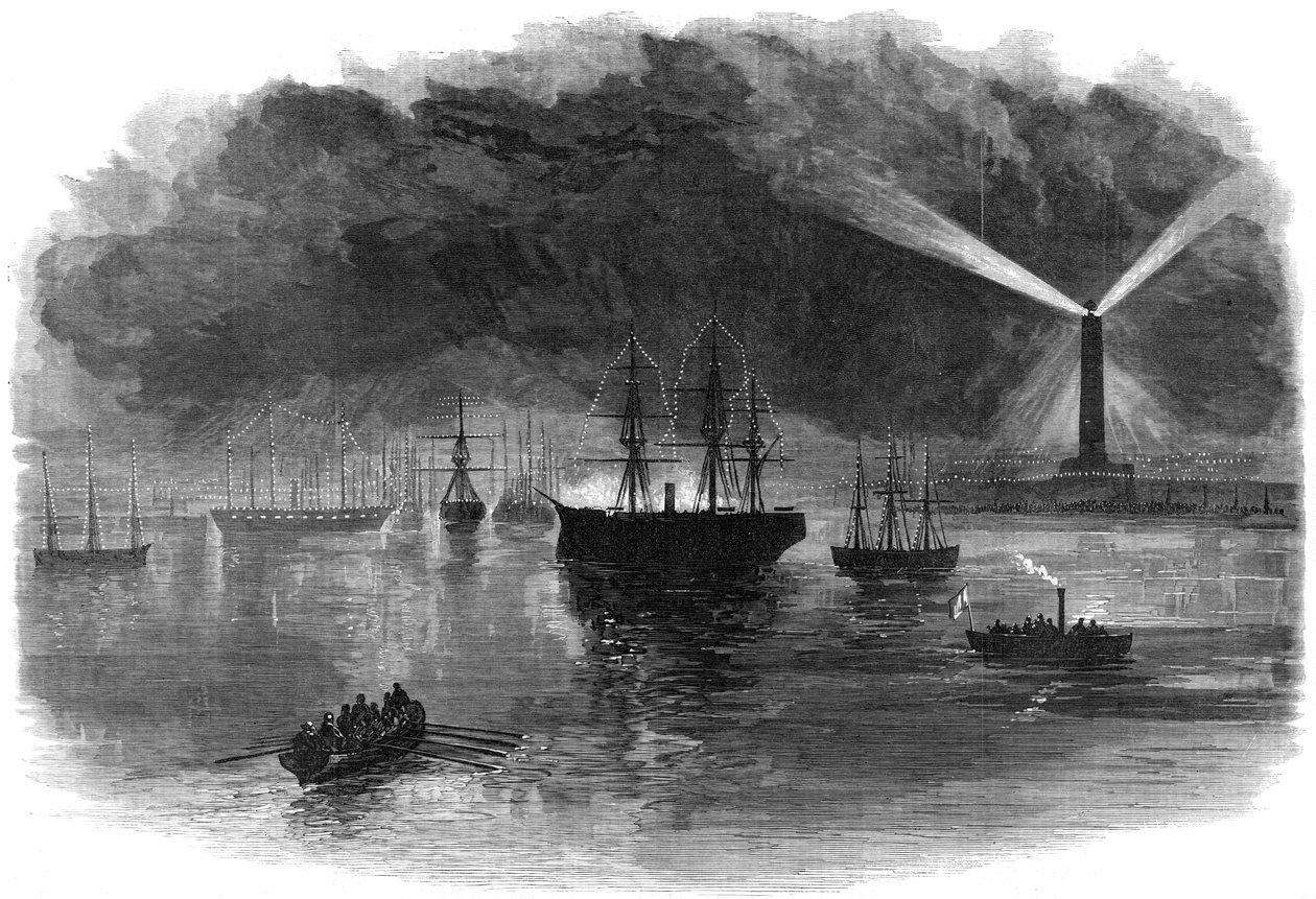 Die Beleuchtung von Port Said während der Eröffnung des Suezkanals, Ägypten, 1869 von Unbekannt