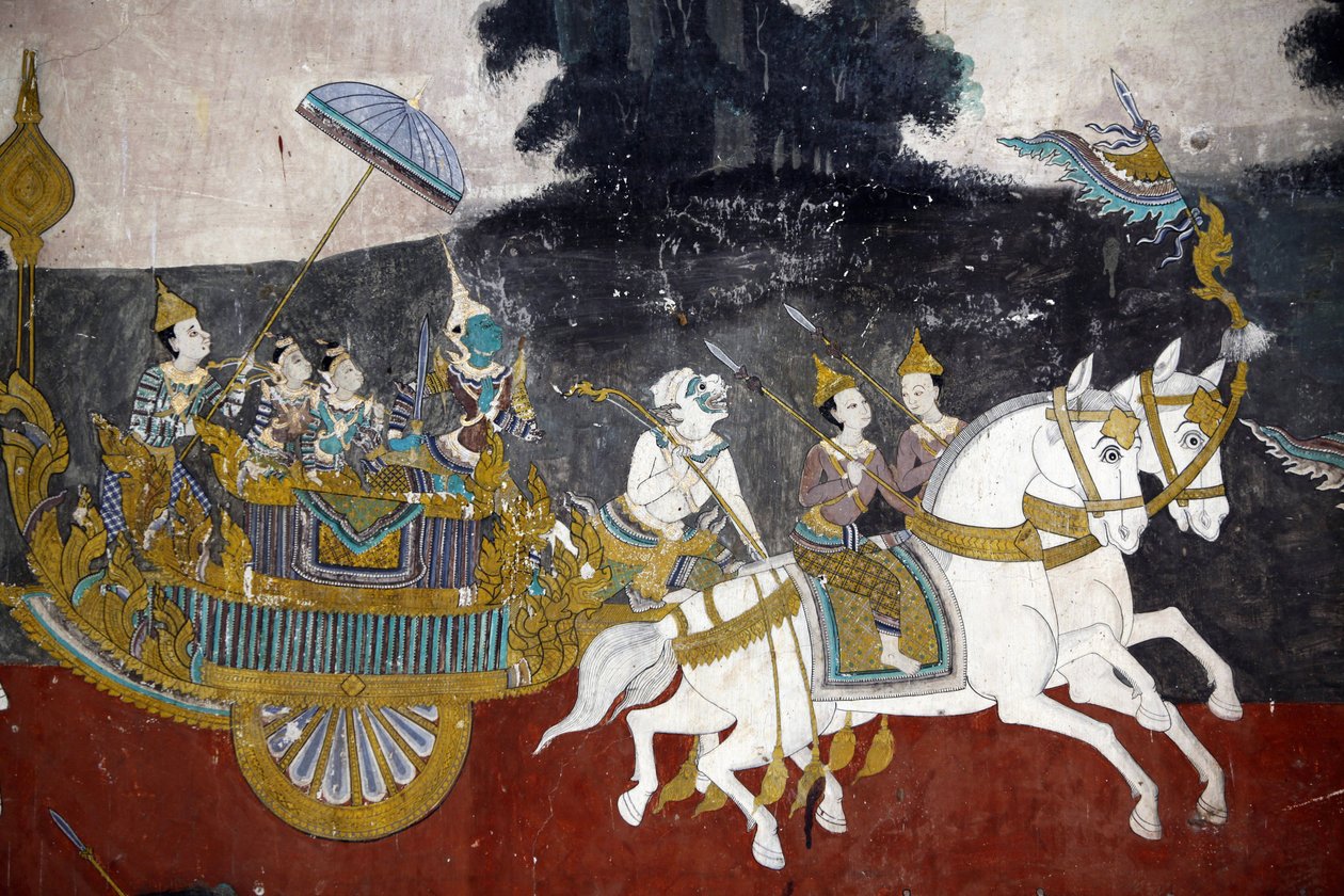 Das Innere der Silberpagodenmauern ist mit Wandmalereien bedeckt, die Geschichten aus dem Reamker darstellen, d.h. die Khmer-Version des klassischen indischen Epos, des Ramayana. Einige Abschnitte der Wandmalereien sind beschädigt und verwittert. Die Wandm von Unbekannt