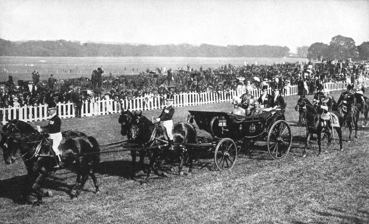 Der König und die Königin bei den Leopardstown-Rennen, Dublin, Juli 1911, 1936 von Unbekannt