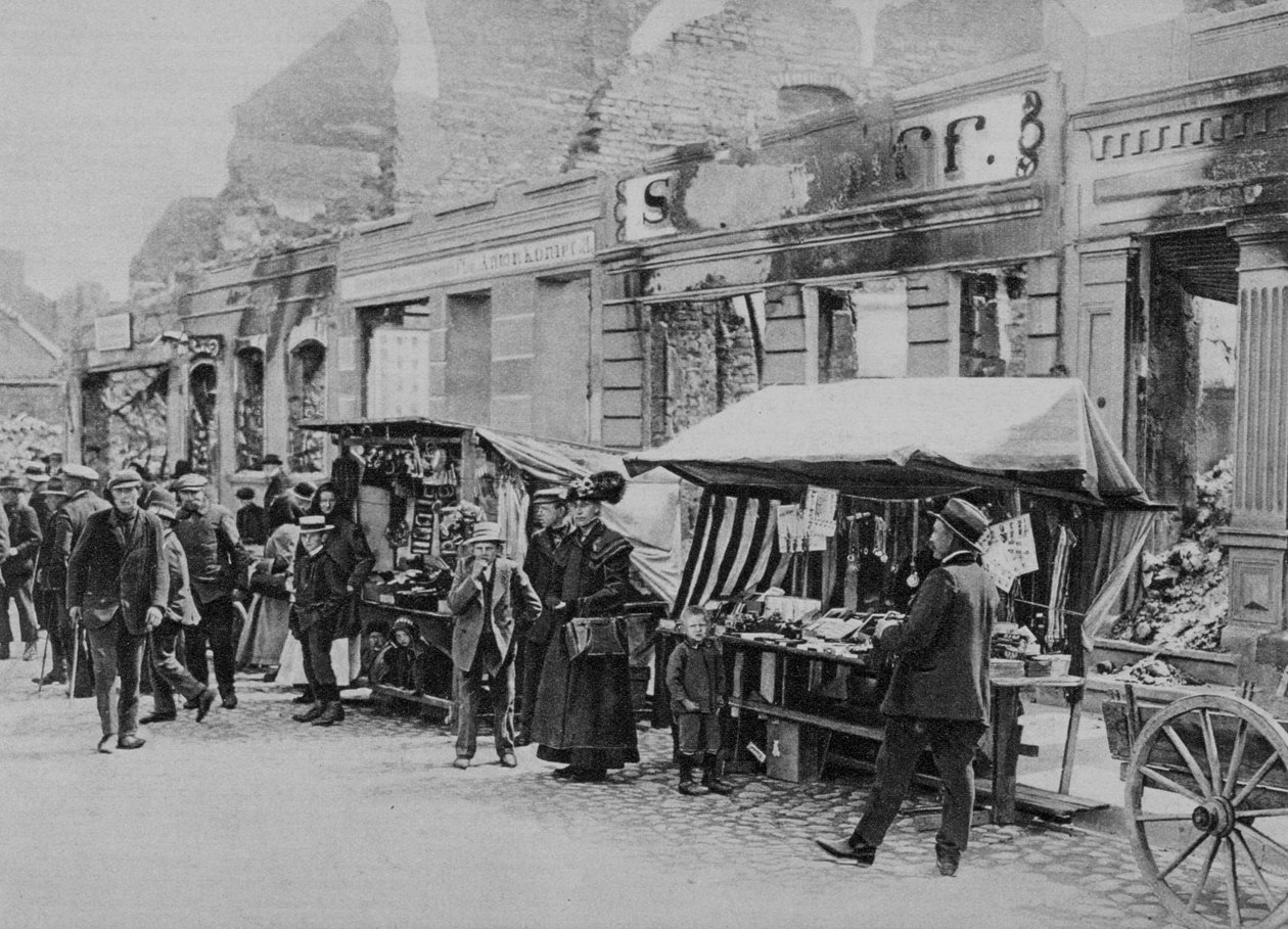 Der Markt in den Ruinen von Hohenstein, Ostpreußen, Erster Weltkrieg von Unbekannt