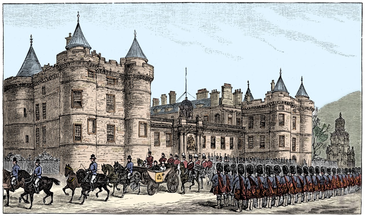 Die Königin verlässt den Holyrood Palace, Edinburgh von Unbekannt