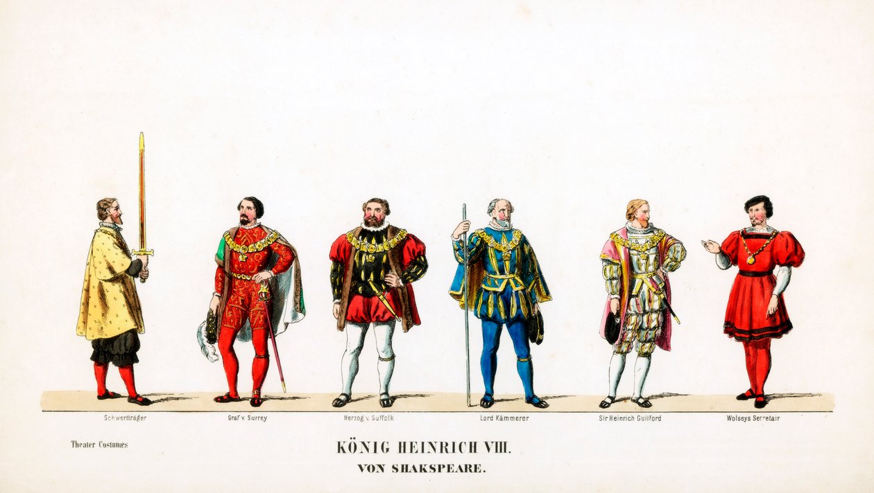 Theaterkostümentwürfe für Shakespeares Stück, Heinrich VIII., 19. Jahrhundert von Unbekannt
