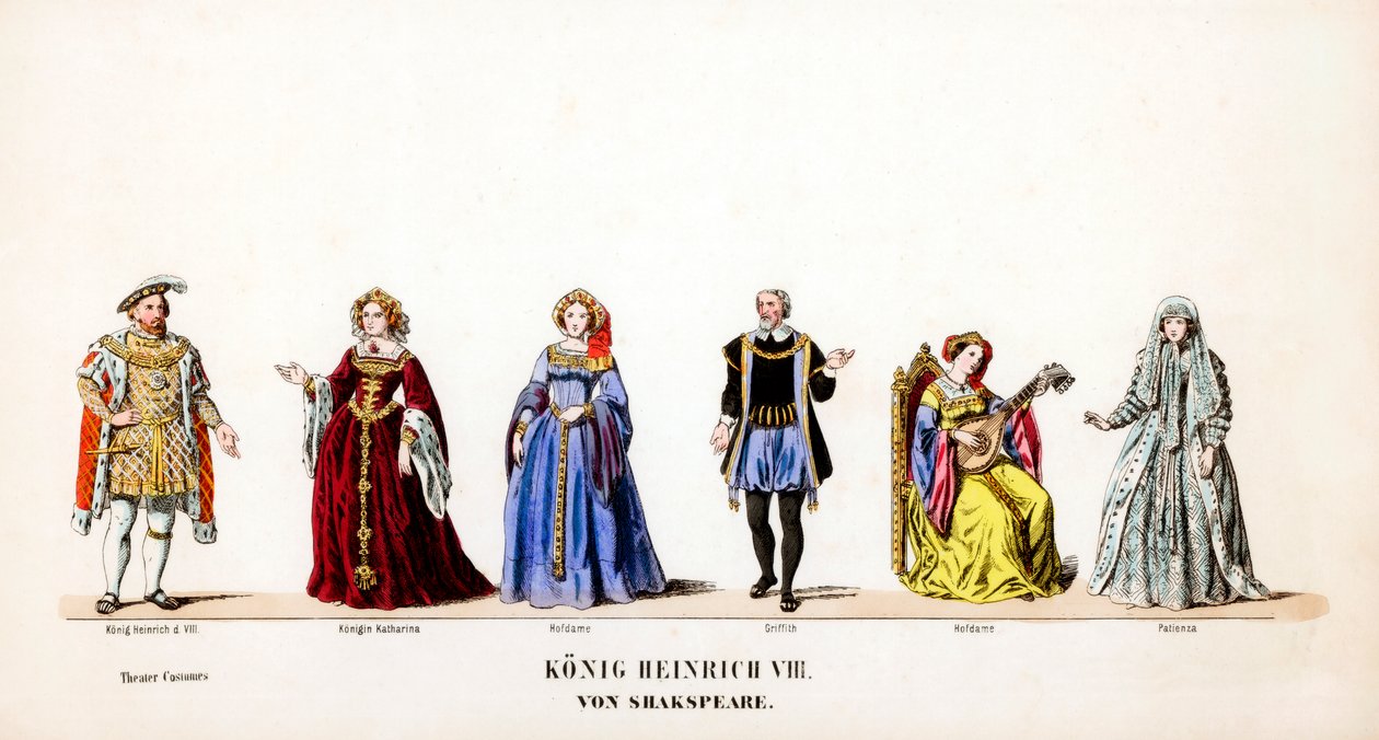 Theaterkostümentwürfe für Shakespeares Stück, Heinrich VIII., 19. Jahrhundert von Unbekannt