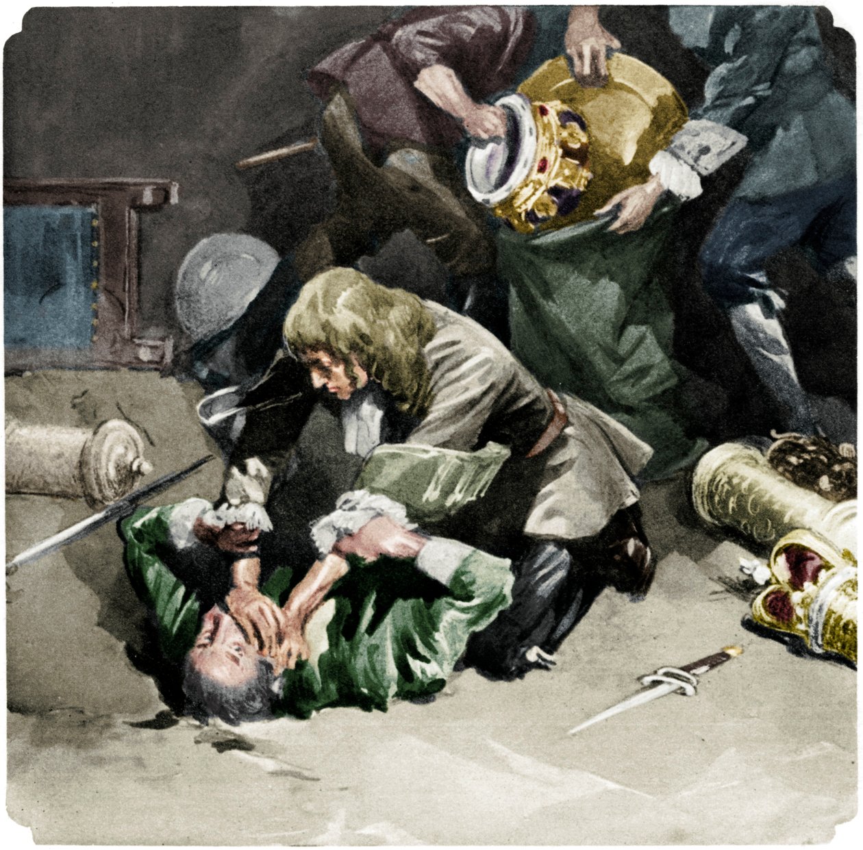 Thomas Blood versucht, die Kronjuwelen aus dem Tower of London zu stehlen, 1671, 1937 von Unbekannt