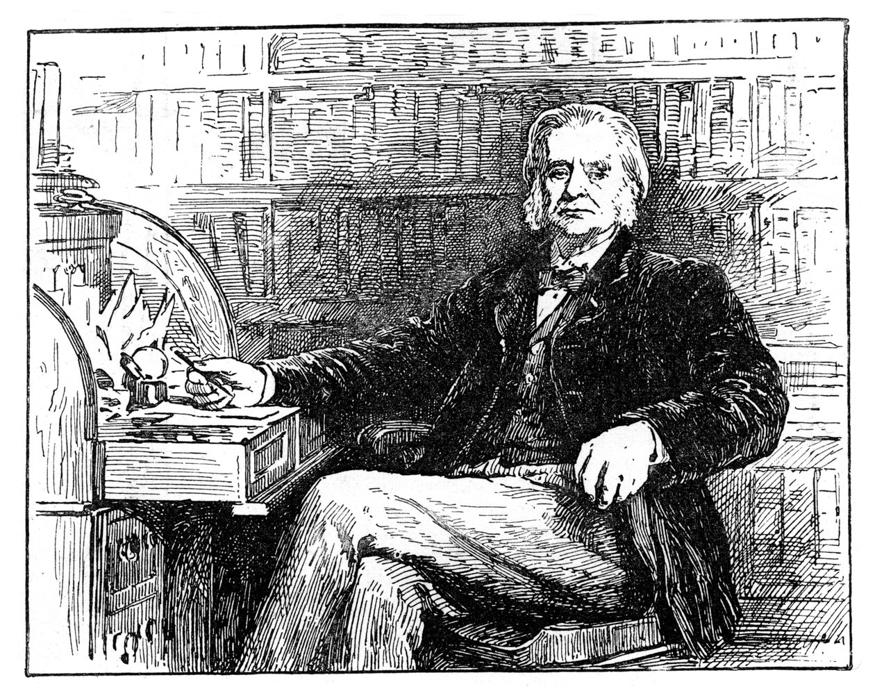 Thomas Henry Huxley, britischer Biologe, an seinem Schreibtisch, ca. 1880 von Unbekannt