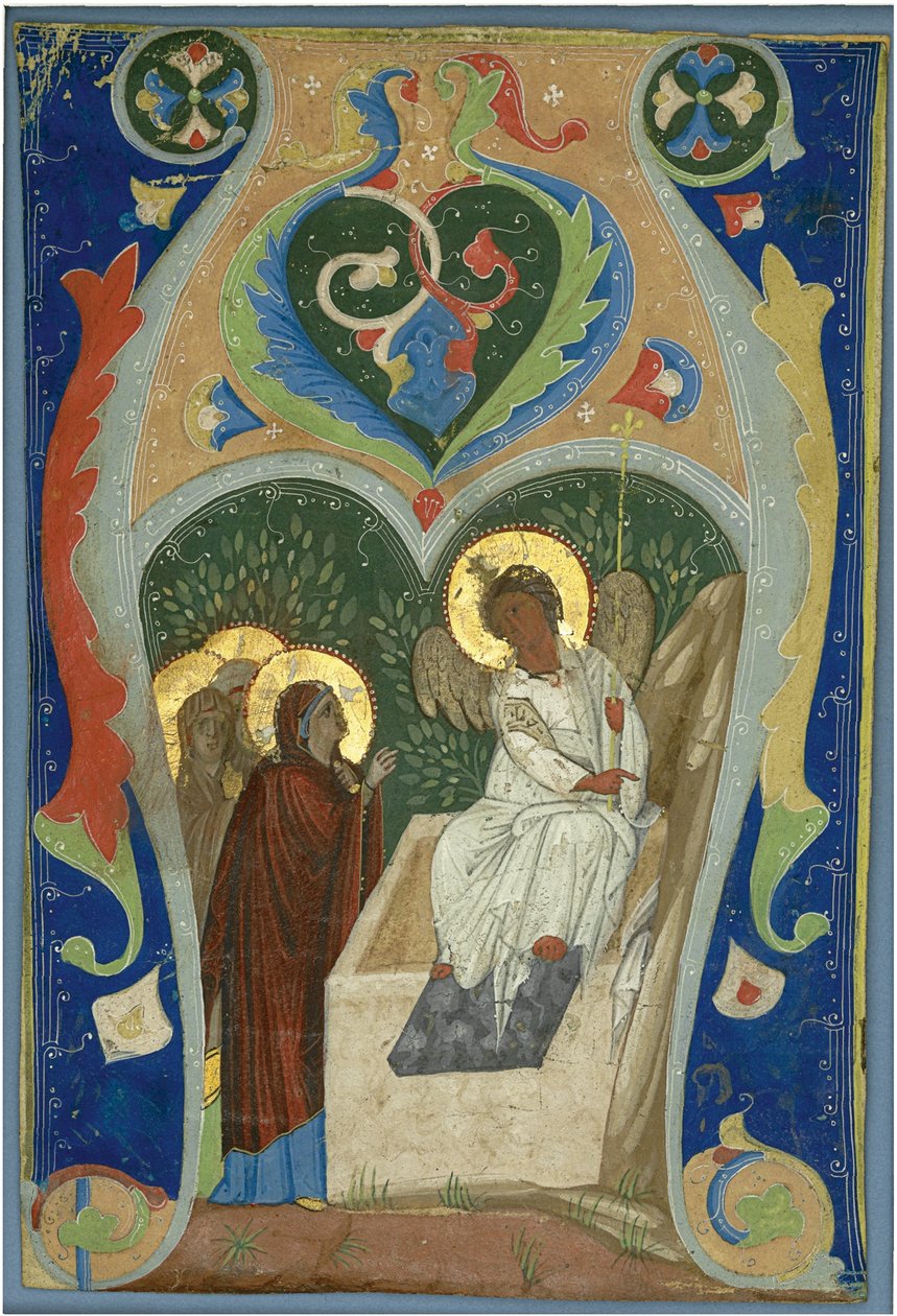 Die drei Marien und der feurige Engel am Grab. Initiale, ca. 1310 von Unbekannt