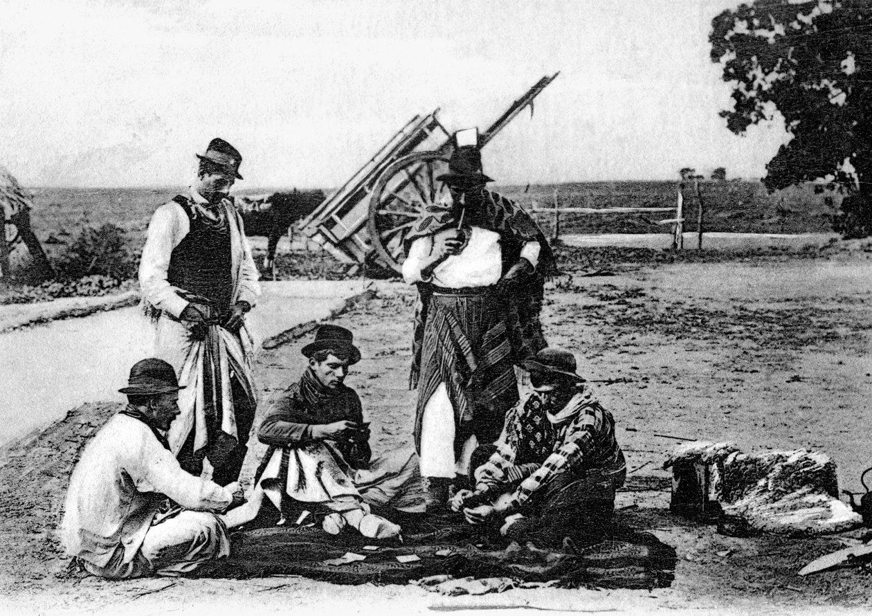Drei Männer spielen Karten, Uruguay, um 1900er von Unbekannt