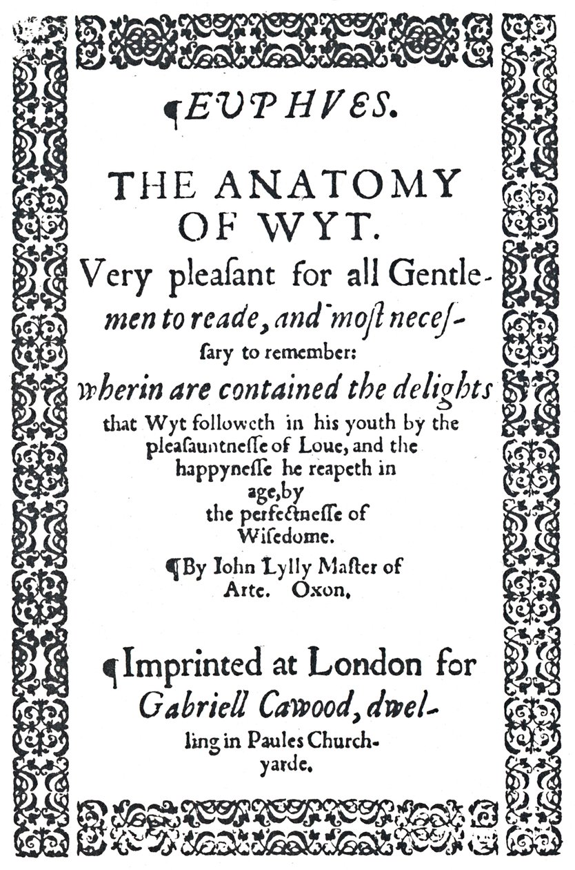 Titelseite von John Lylys Euphues oder Die Anatomie des Witzes, Erstausgabe, 1579, 1942 von Unbekannt