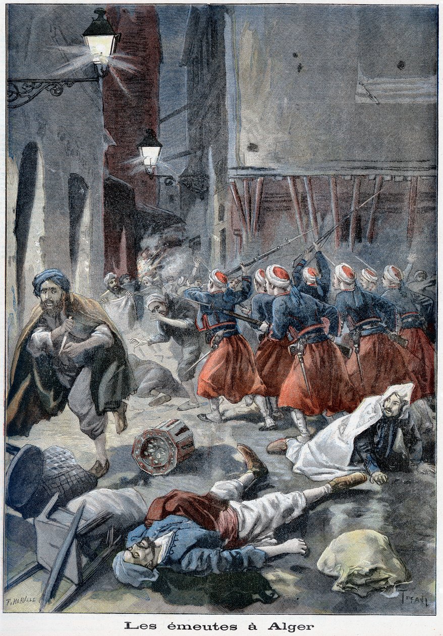 Truppen versuchen, Straßen während antisemitischer Unruhen zu räumen, Algier, Algerien, 1898 von Unbekannt
