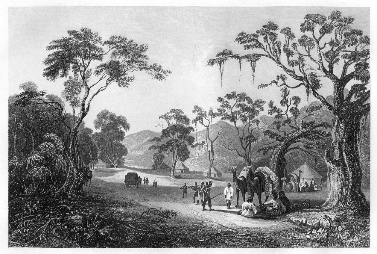 Truppen lagern am Eingang zum Keree-Pass, nördlich von Meerut, Indien, um 1860 von Unbekannt