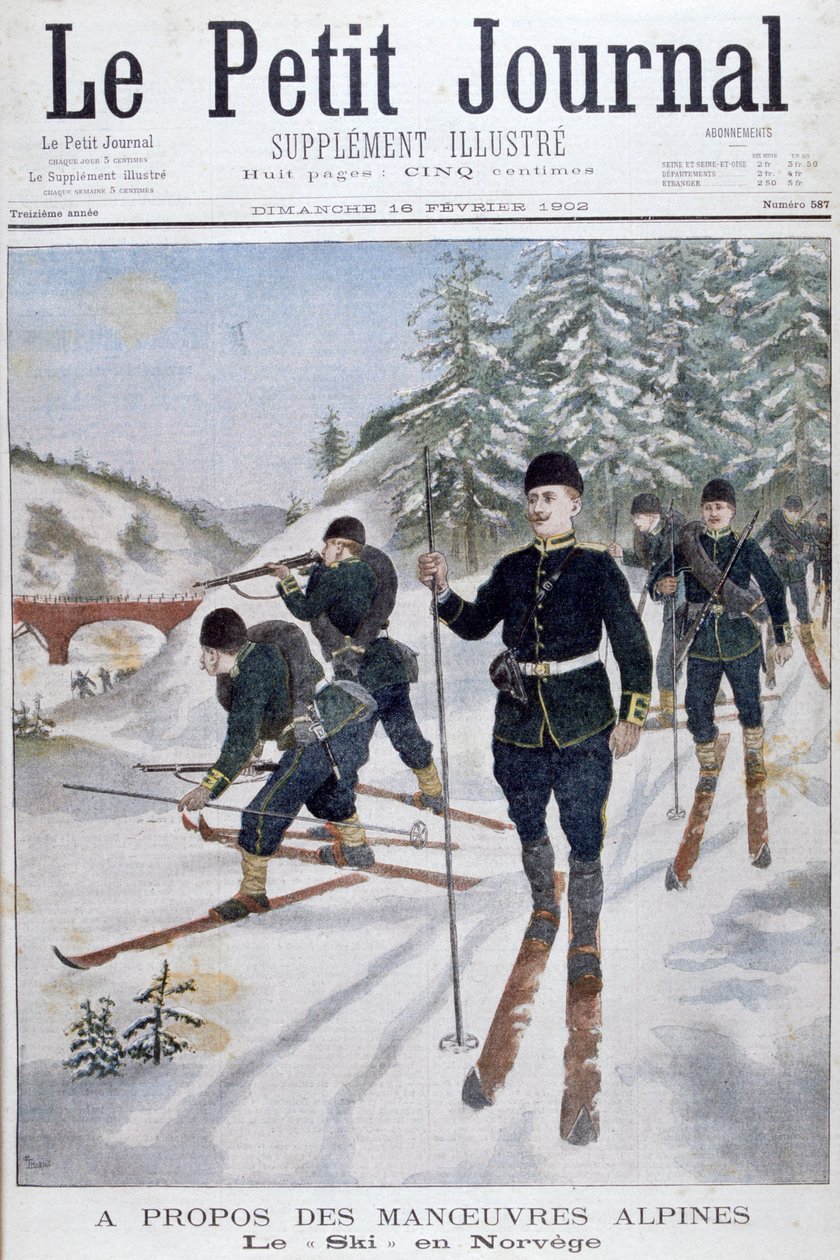 Truppen auf Skiern bei alpinen Manövern, Norwegen, 1902 von Unbekannt