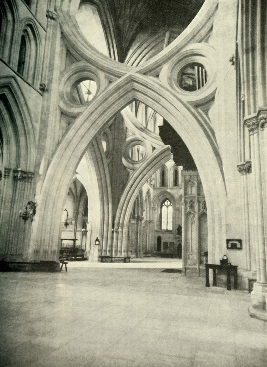 Ungewöhnliche Bögen in der Wells-Kathedrale, die ein St. Andrews-Kreuz bilden von Unbekannt