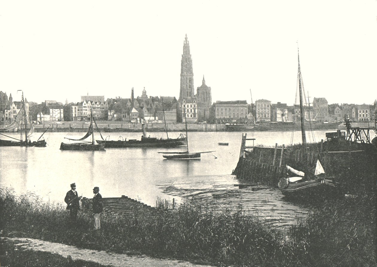 Blick über den Fluss zur Kathedrale, Antwerpen, Belgien von Unbekannt