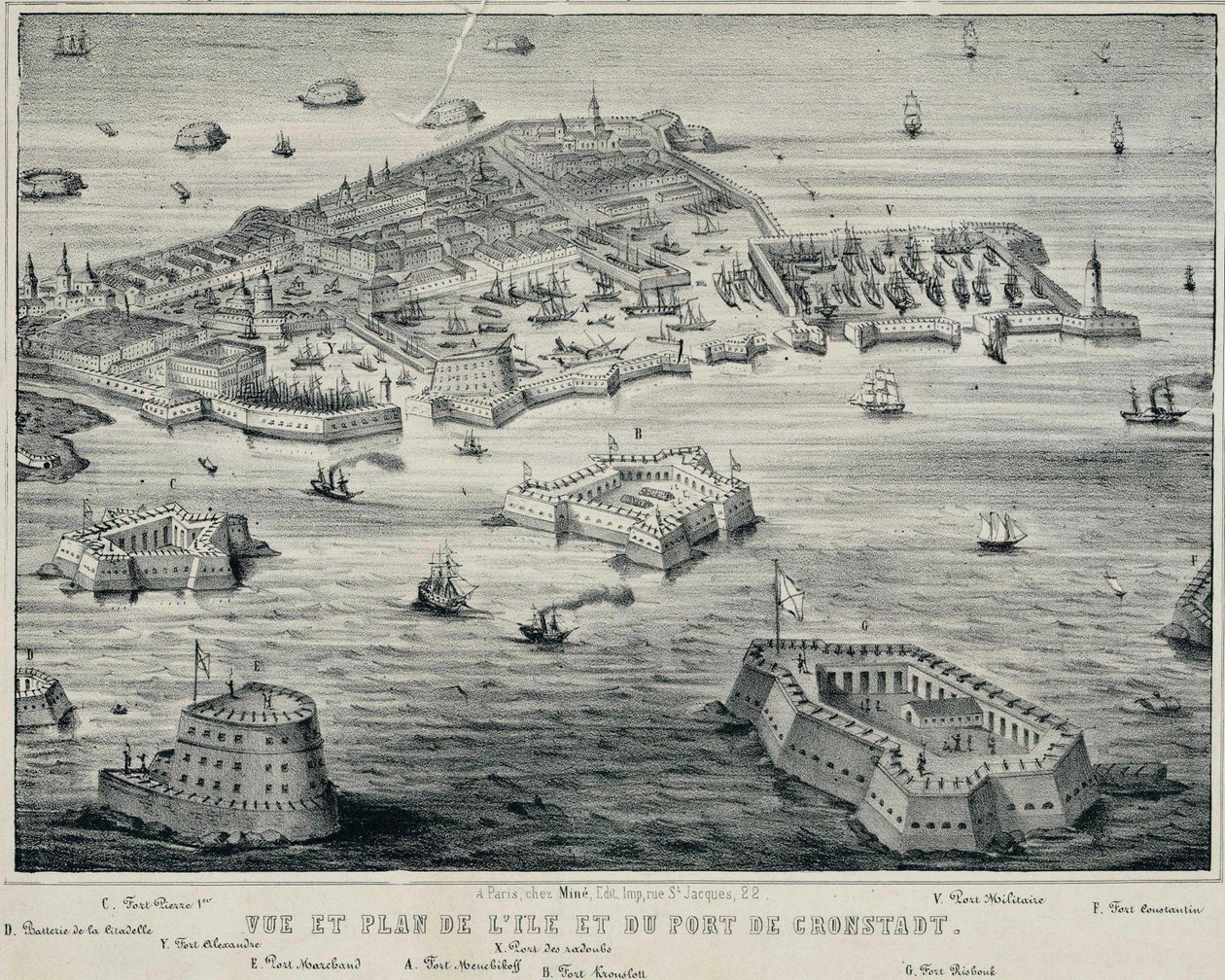 Ansicht und Plan der Insel und des Hafens von Kronstadt von Unbekannt